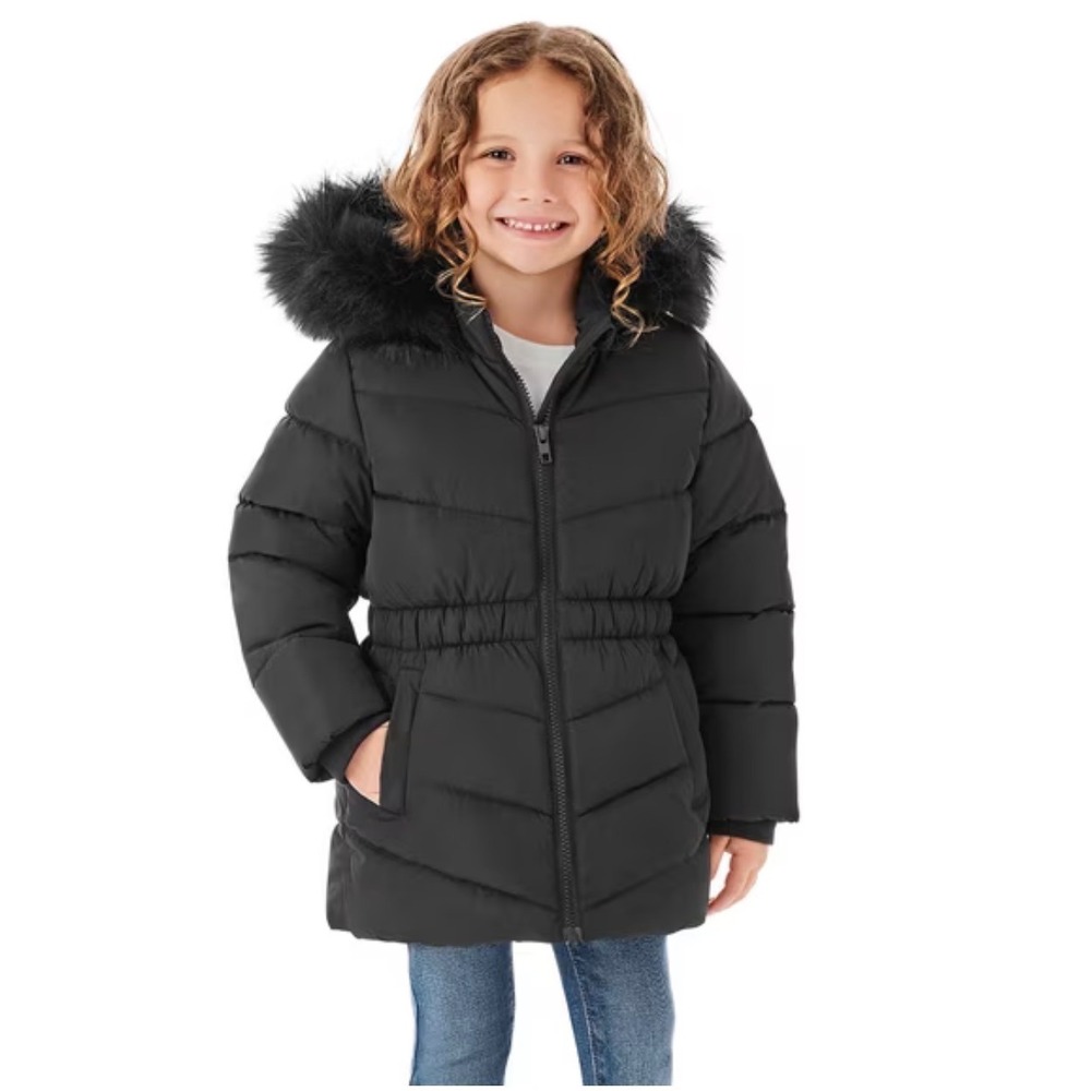 Member's Mark Puffer Jacket Kids S 6/6X Black New Faux Fur Hooded Winter Coat